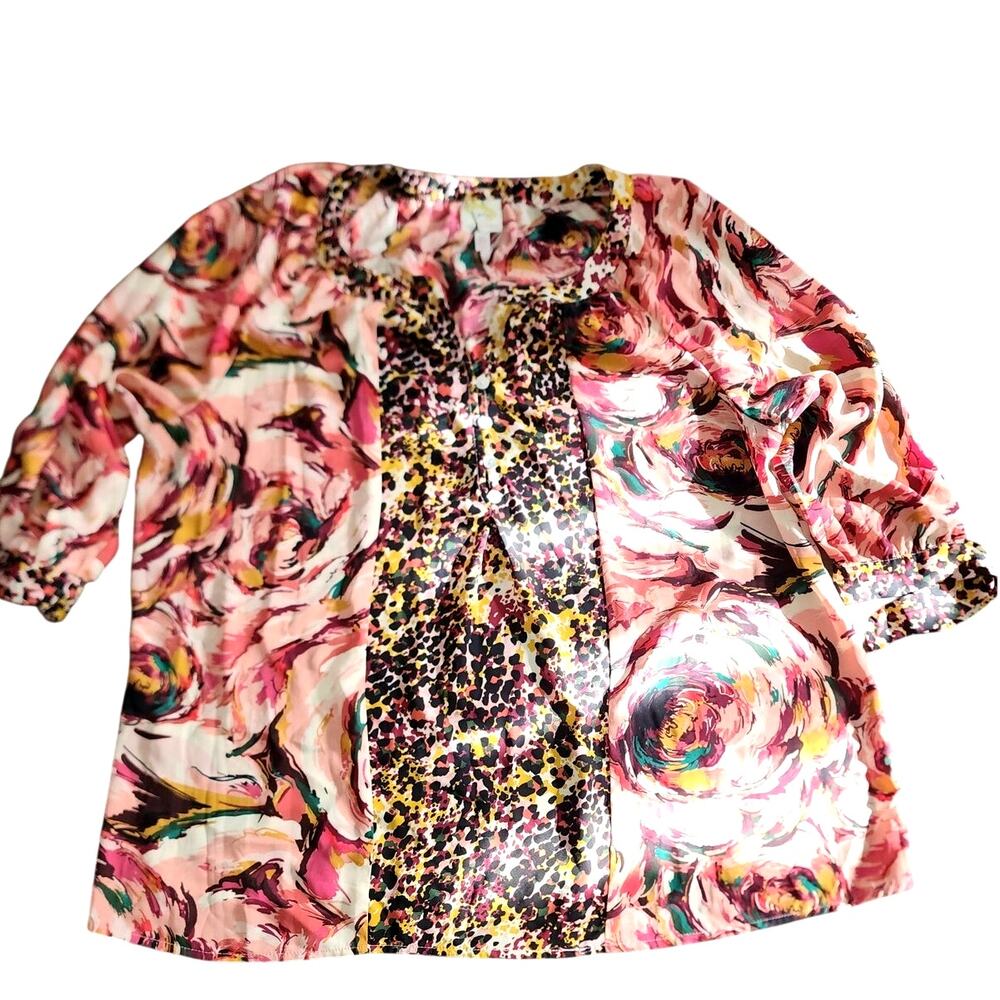 Fig and Flowers Anthropologie Fig & Flower floral and animal print blouse 2X